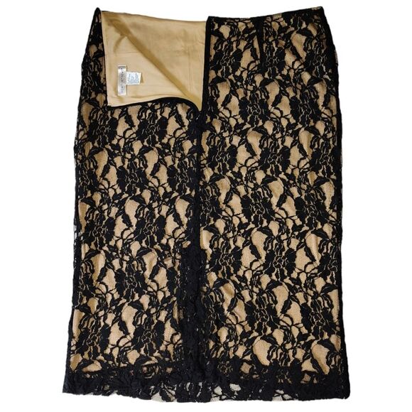 NEWPORT NEWS PENCIL SKIRT SIZE 14 NUDE  BLACK FLORAL LACE BODYCON KNEE LENGTH - Picture 5 of 8